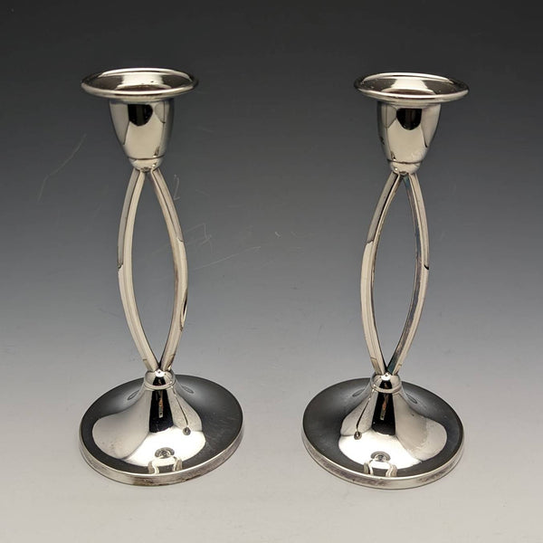 British vintage silver plate candle stand candlestick pair
